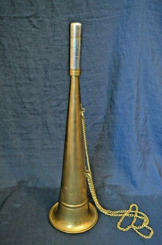 Vintage Brass Horn W/chain Single Tone.  Auto Horn Or Fog Horn.  Great Sound