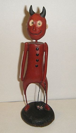 Vtg Arist Sign.  Berryman Red Devil With Pumpkin Figurine Hand Made Ooak Halloween