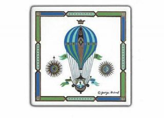 12 Vintage Mid Century Modern Georges Briard Hot Air Balloon Enameled Tiles A