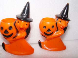 2 Vintage Halloween Jack O Lantern Pumpkin/witch Candy Containers 1950 4 " Hp