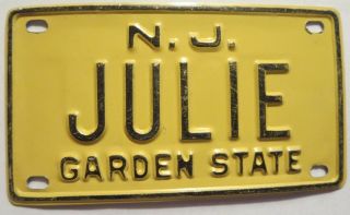 Vintage Jersey Garden State Julie Mini Bike Vanity Metal License Plate Sign
