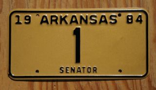 1984 Arkansas Senator License Plate - - One Low Digit Number 1
