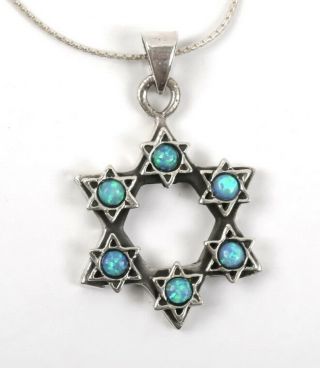 Star Of David Pendant,  6 Opal Of Magen David Necklace 18 ",  Handmade In Israel