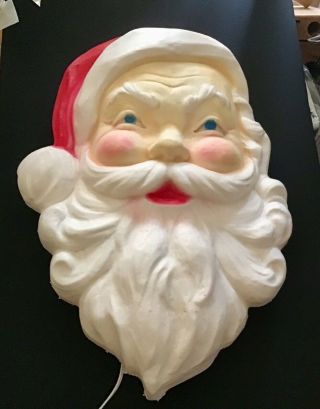 Vintage Union Product 22 " Santa Face Blow Mold Plastic Wall Ornament Christmas