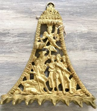 Vintage Jewish Oil Lamp Menorah Hanukkah Judaica Chanukiah Brass Figural