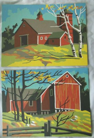 Vintage Paint By Number Pbn Unframed Barn Farm Motif Set Of 2 9 " X 12 "