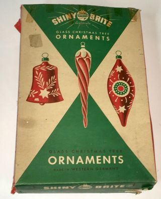 Vintage Christmas Tree Ornaments Glass Shiny Brite Box Indent & Bell & Icicle
