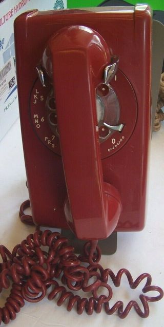 Vintage Red Wall Phone Rotary Dial Western Electric Usa Collectible Long Cord