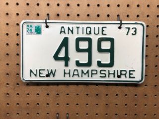 Hampshire Antique Auto 1973 3 Digit License Plate 499 Old Man Ex Con Nh Tare