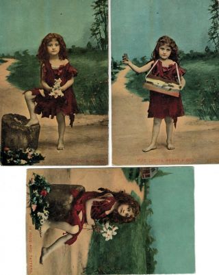 3 Antique Postcards Of Girl From Same Series - Circa 1915