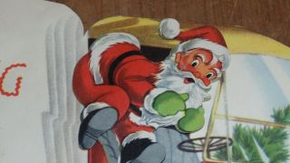 Vintage Christmas Card Old Time Car w/Santa In It,  Springy Santa Inside 4