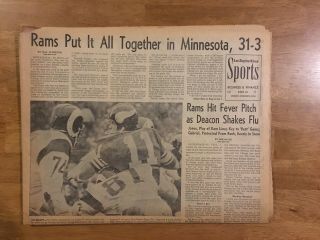 December 2,  1968 Los Angeles La Times Sports Newspaper Rams Minnesota Andretti