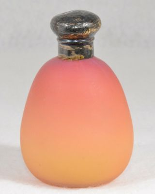 Vintage Pink Satin Glass Perfume Bottle Metal Screw On Cap (3 1/4 " Tall)