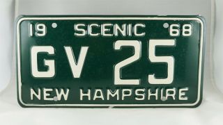 1968 Hampshire Passenger License Plate - Near - Low Number