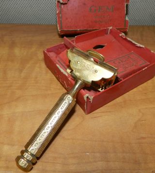 8476/ Vintage Mens Shaving Gillette Gem Safety Razor W Box & Blades