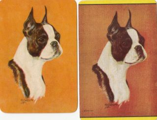 2 Playing Swap Cards Us Litho Blank Backs - Dogs Boston Terriers Artist