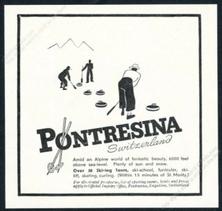 1937 Curling Stone Sports Art Pontresina Switzerland Unusual Vintage Uk Print Ad