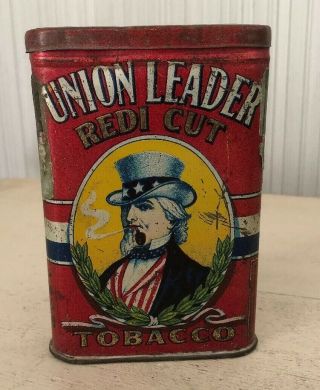 Antique Vintage Union Leader Redi Cut Tobacco Vertical Pocket Tin Uncle Sam