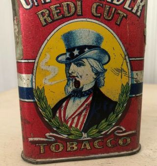 Antique Vintage Union Leader Redi Cut Tobacco Vertical Pocket Tin Uncle Sam 3
