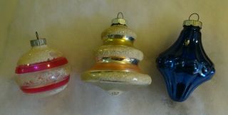 3 Vintage Shiny Brite Christmas Tree Ornaments Tree Shape Teardrop Unsilvered