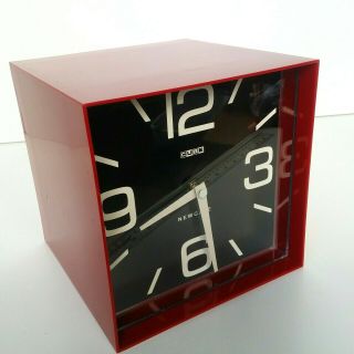 Newgate " The Cube " 7x7x7 " Red Plastic Retro Pop Art Style Quartz Wall Clock