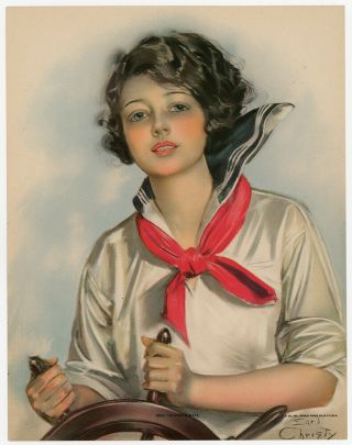 Rare Earl Christy 1920s Art Deco Pin - Up Print Fine Sailor Beauty Skippers Mate