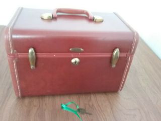Vintage Samsonite Shwayder Bros.  Brown Luggage Suitcase Makeup Train Case & Key