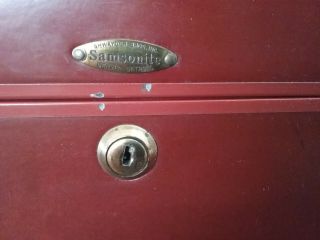 Vintage Samsonite Shwayder Bros.  Brown luggage suitcase makeup train case & key 2