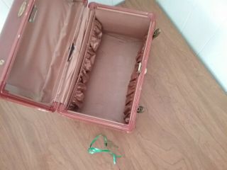 Vintage Samsonite Shwayder Bros.  Brown luggage suitcase makeup train case & key 4