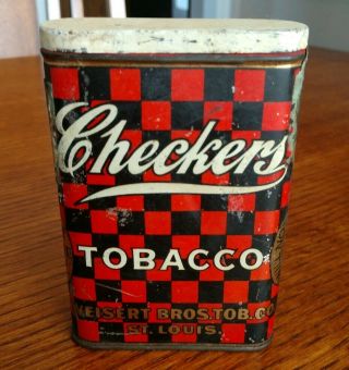 Rare Antique Checkers Tobacco Upright Vertical Pocket Tin White Top 4 3/8 " Empty
