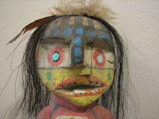Antique Native American CARVED WOOD HOPI KACHINA Inlaid Turquoise eyes 2