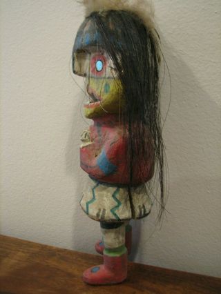 Antique Native American CARVED WOOD HOPI KACHINA Inlaid Turquoise eyes 5