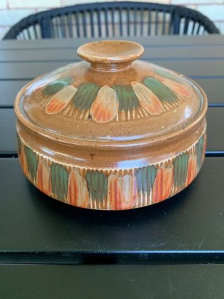 Vintage Mid Century Modern Ceramic Pottery Brown Covered Lidded Dish Unsigned
