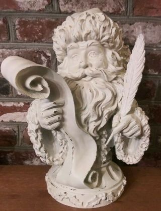 Santa Claus Bust Checking His List Christmas Decor Ivory Gold 17 " St.  Nick