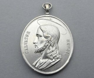French,  Antique 18th Religious Large Pendant.  Jesus Christ,  Salvator Mundi Medal