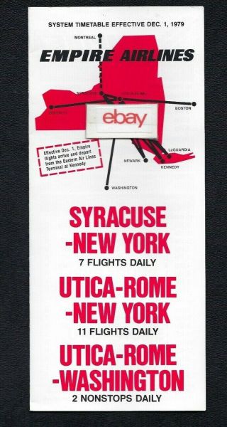 Empire Airlines System Timetable 12 - 1 - 1979 Swearingen Metroliner Utica - Rome - Lga