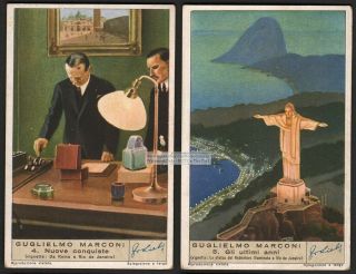 Marconi Lighting The Christ Statue Rio De Janeiro Brazil 2 1930s Trade Ad Cards