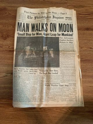 Vintage Philadelphia Inquirer Moon Landing Newspaper With Color Supplement