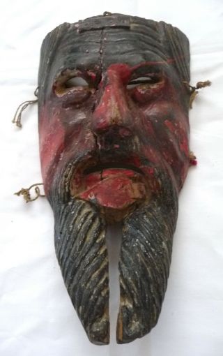 Antique Mexican Or Tsimshian 1820 Ceremonial Mask - Wood - Man With Long Beard