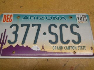 Us License Plate Expired Arizona " 377 - Scs " Grand Canyon State Cactus