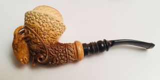 Vintage Signed Estate Ram’s Head Tobacco Smoking Pipe With Fitted Purple Case 5