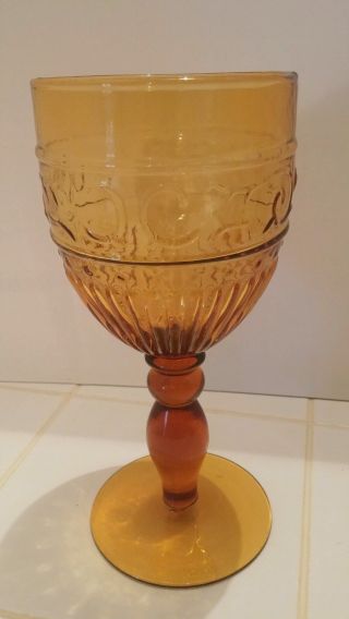 VINTAGE ART DECO AMBER WINE WATER GOBLETS GLASS Set Of 5 2