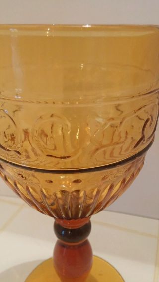 VINTAGE ART DECO AMBER WINE WATER GOBLETS GLASS Set Of 5 4