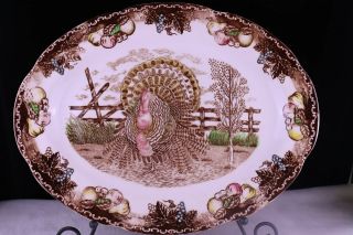 Vintage18 " King Tom Turkey Platter Thanksgiving Ironstone Brown Colored Fruit