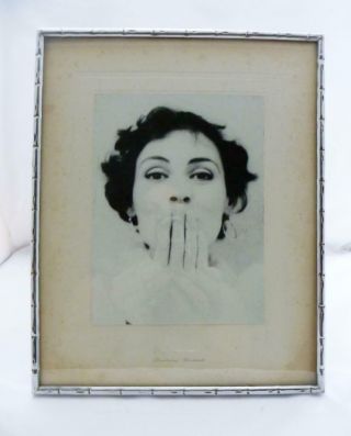 Vintage Chrome Frame With Black White Photograph Stylish Lady Blowing Kiss 1950s