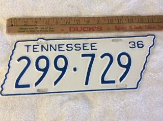 1936 Tennessee State Shape License Plate 299 - 729 Repainted