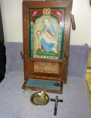 Catholic Last Rites Rights Vaticum Wall Box Sick Call Prayer W/accessories 24x13