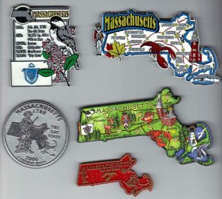 Massachusetts Magnet Assortment 5 State Souvenirs Including Artwood Map