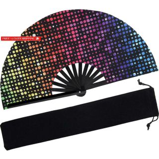 Large Bamboo Rave Folding Hand Fan Chinese Japanese Handheld Fan With Fabric Cas