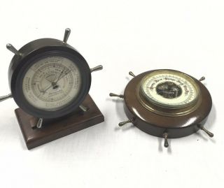 (2) Vintage Mid Century Airguide West Germany Barometer Ships Wheel